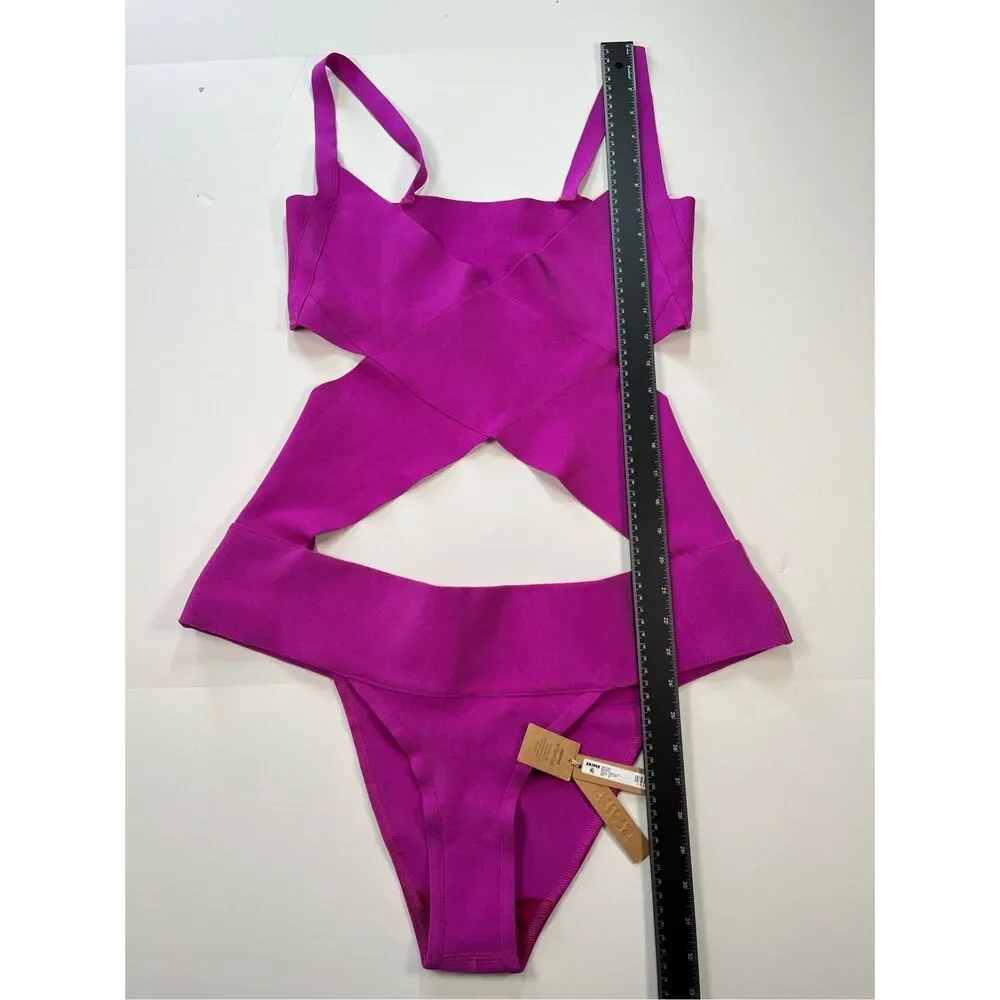 SKIMS Knit Swim Monokini Cutout One Piece Swimsuit Purple Sexy Plus Size 3X NWT